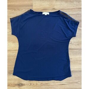 Michael Kors Women's Navy Blue Top Blouse Bead Detail On Sleeve Size Small